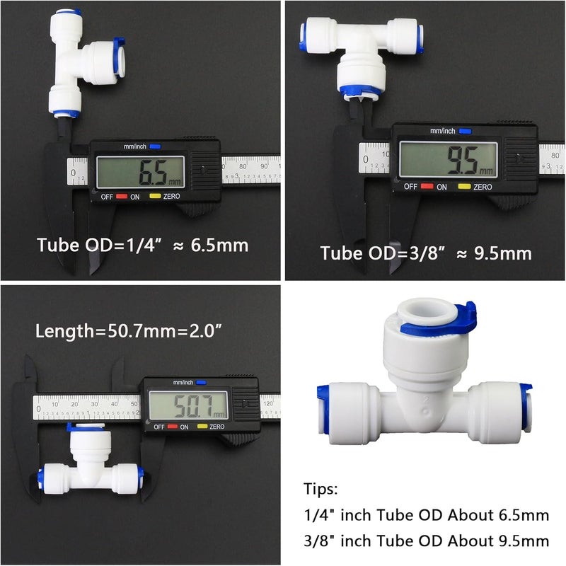 AimatRun Water purifier adapter, 1/4 * 3/8 * 1/4 "FPT pipe hard plug quick tee, T-shaped tee quick push plastic pipe joint, suitable for reverse osmosis filtration RODI water purifier system 5pcs - Image 3